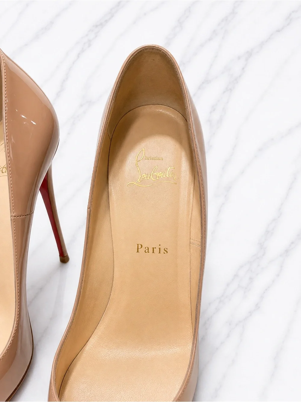 Christian Louboutin So Kate 120mm Nude Patent Leather Stiletto Heel Pump 38.5